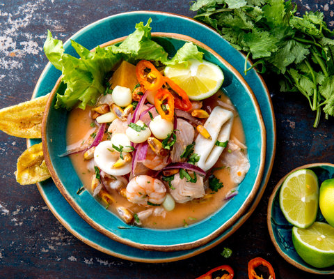 Ceviche and seafood on the coast